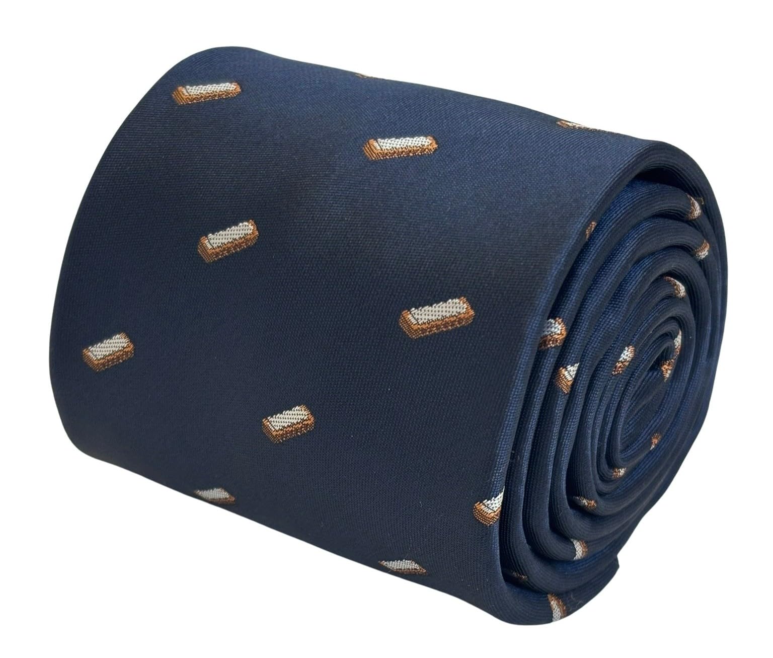 Frederick Thomas Navy Dark Blue With Light Blue And White Stripes Navy Dark Blue Necktie With Harmonica Design, Classic 8Cm Width, Woven Microfibre, Uk Made, Formal Style