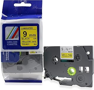 Fita Refil Compatível TZ-621 Tze-621 Amarela sobre preto 9mm para Rotulador Brother PT-H105 PT-H110 PT-D210 PT-D400 P-Touch Cube