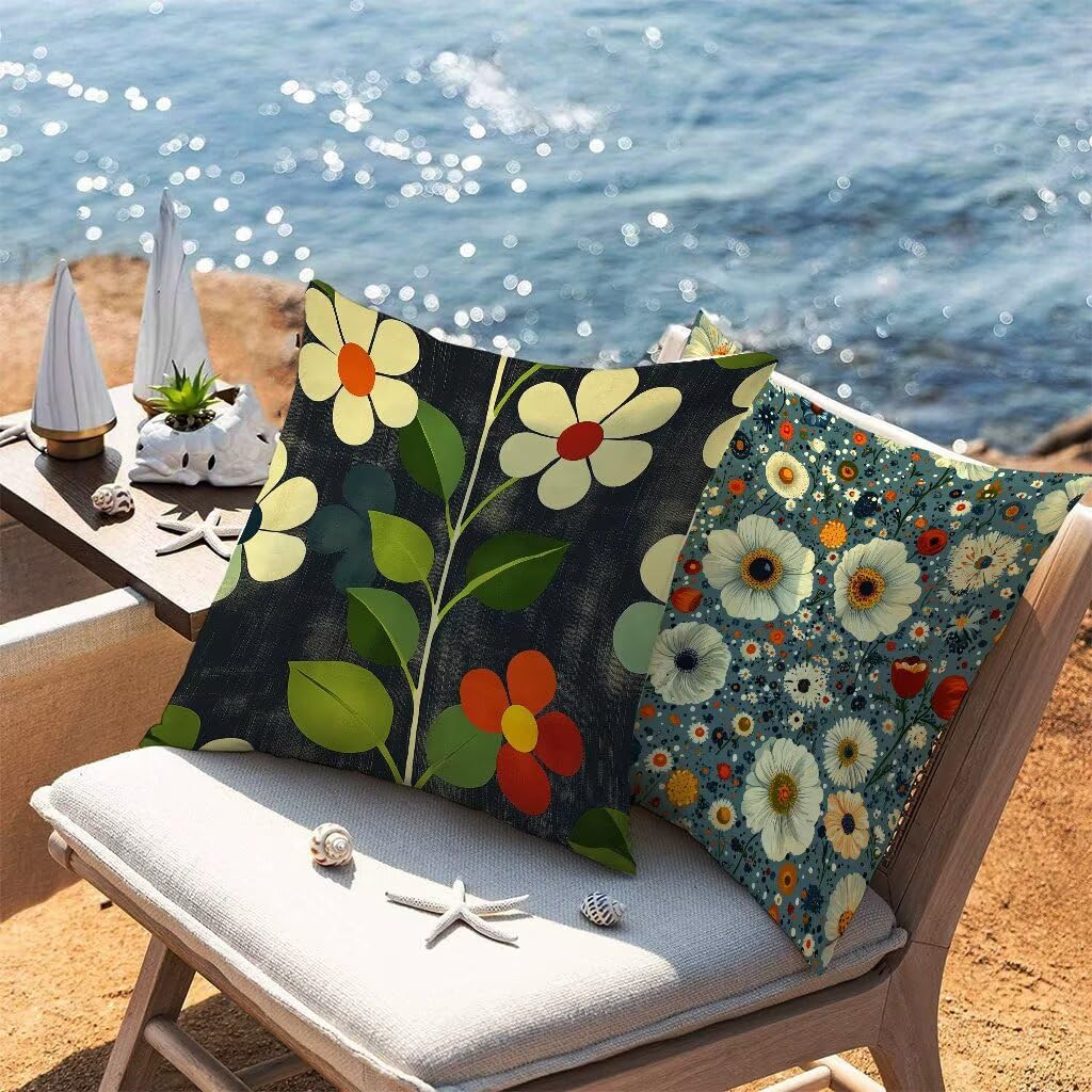 Kissenbezug 65x65cm 2er Set Farbe Wasserfestem Dekokissen Blume Weich Sofakissen Velvet Quadrat Kissenhüllen Beidseitiger Druck für Sofa Couch Garten Outdoor Terrasse Heimdekoration Geschenke 1-11924