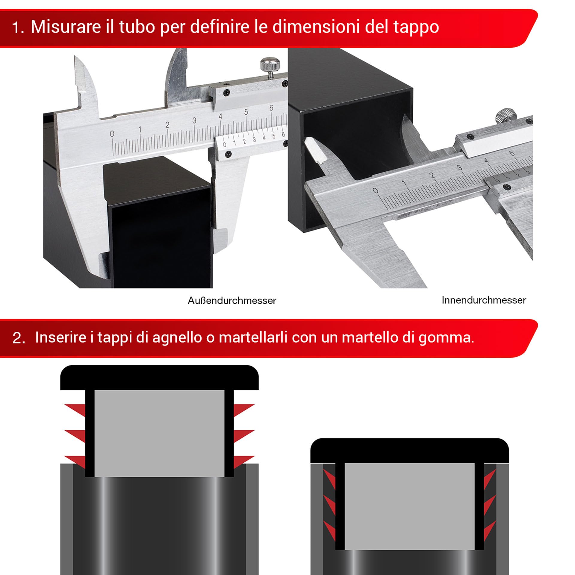 LouMaxx Tappi lamellari 50 x 50 mm, copertura per tubo nero, tappi per tubi quadrati 50 x 50 mm, tappi quadrati per tubi in plastica robusta, tappi per pali come tappo di copertura