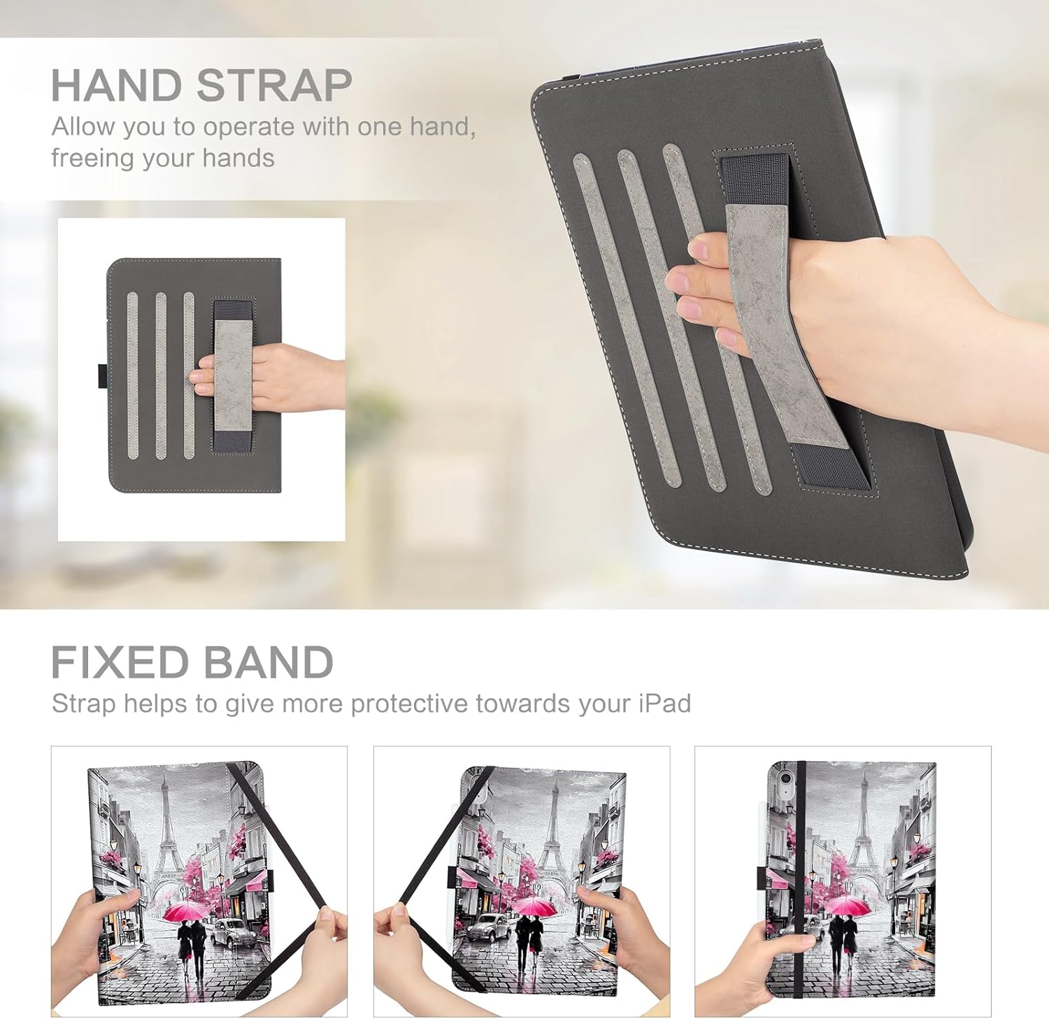 Lokigo New for iPad (A16)11th Generation Case 11 Inch 2025, iPad 10th Generation Case 10.9 Inch 2022, Pink Gray Protective Multi-viewing Stand Cover with Pencil Holder, Auto Wake/Sleep, Lover in Paris