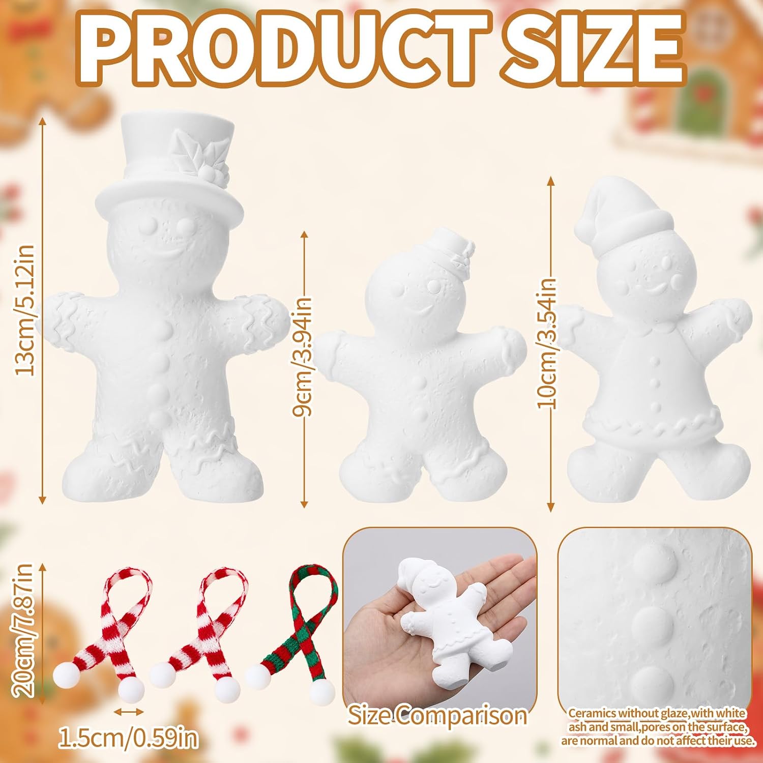 Poen 3 Set Christmas Gingerbread Men Ceramic to Paint Kit, Pastel
