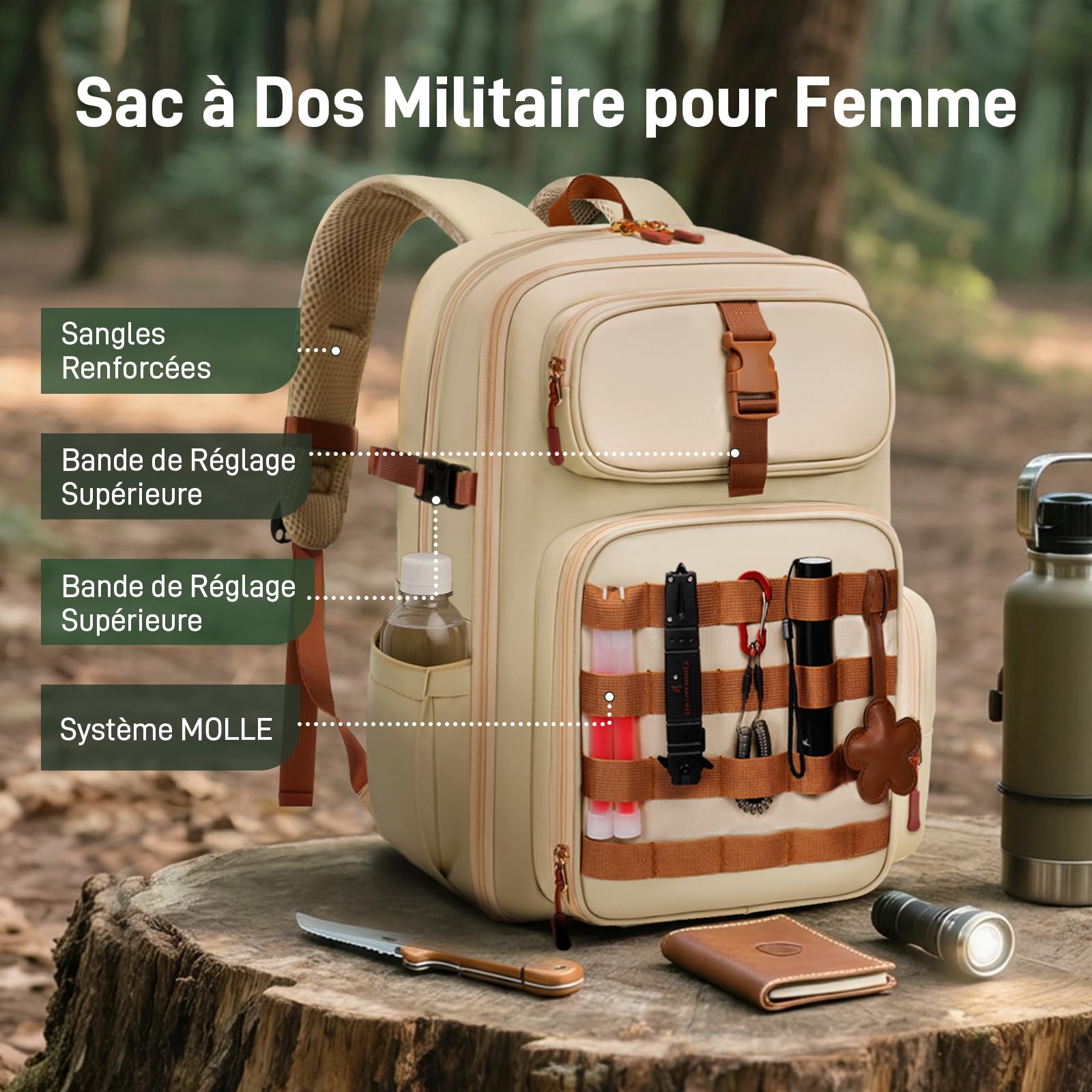 YOREPEK Sac a Dos Militaire 24L(40x30x20), 2 Sets Sac a Dos Tactique | Exbandiable Militaire Multifonctionnel Sacs de Voyage Cabine pour Ordinateur, Randonnée/Trekking/Camping Femme Homme, Kaki