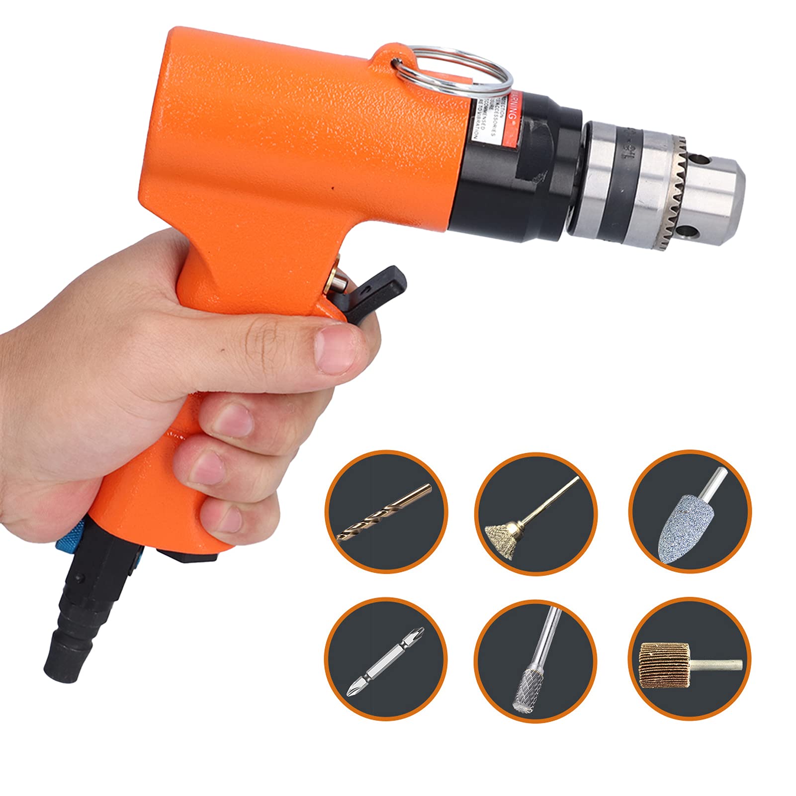 Taladro neumático reversible, taladro neumático de 1400 rpm con portabrocas de 3 mordazas de 3/8 pulgadas y velocidad ajustable para perforar superficies de hierro,