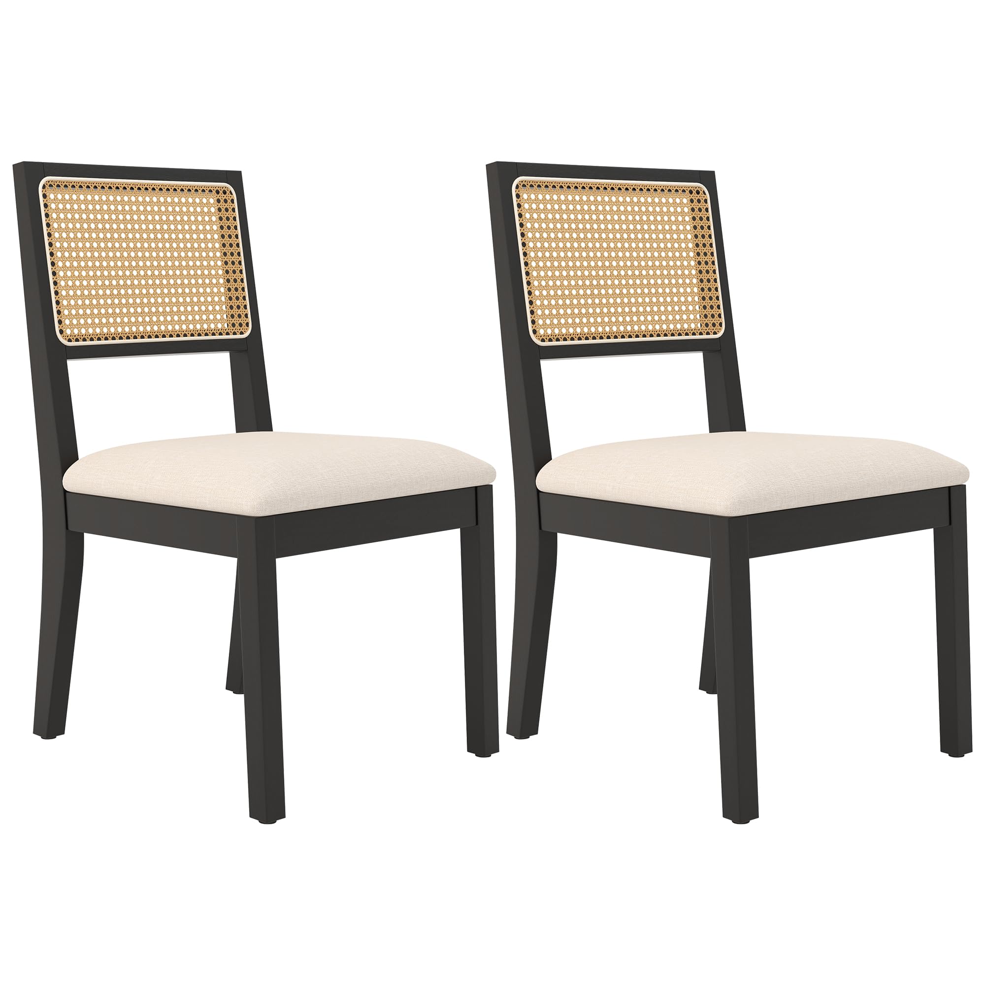 Westice Rattan Dining Chairs Set of 2, Farmhouse Natural Dining Room Chairs with Upholstered Cushion, Wood Armless Chairs for Kitchen/Restaurant,