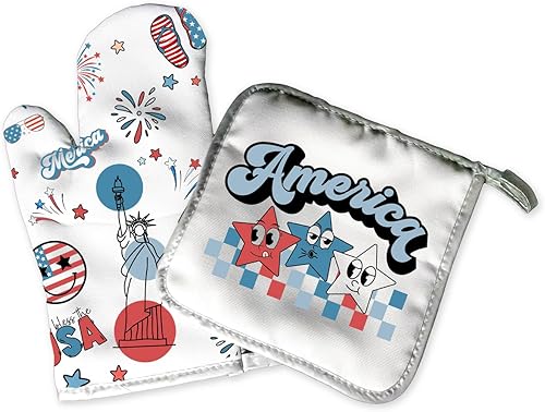 Retro Vintage USA Americana Cocina Decoración del Hogar  Juego de manoplas de horno  Rojo Blanco Azul 4 de Julio Verano  Decoraciones rústicas de