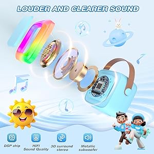 Mini Karaoke Machine for Kids Adults,Portable Bluetooth Karaoke Speaker with 2 Wireless Microphone and LED Lights,Toys for Party,Home KTV,Birthday for Boys 4, 5, 6, 7, 8,12+ Toddler Teens(Blue)