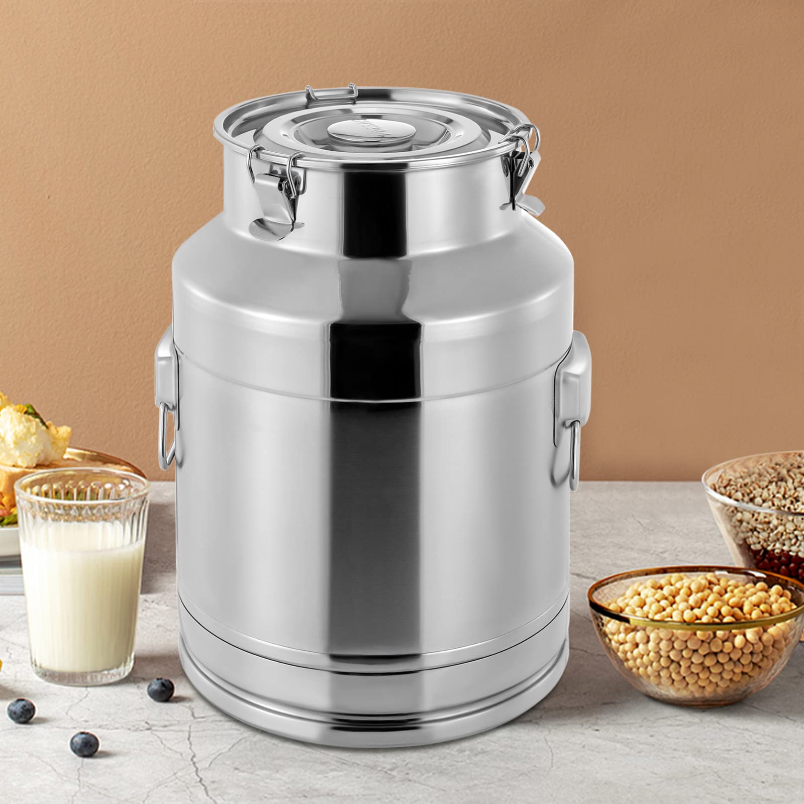 JAYGOVAN 304 Stainless Steel Milk Can 28L Milk Bucket Wine Pail Bucket 7.39 Gallon Can Tote Jug with Lid Water Beverage Drink Dispenser large Milk Jug Liquid Container for Wine Oil(28L)