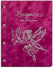 Personalised Certificate Folder in Pink Velvet Look with Your Own Name and Motif - Includes 12 Pockets - Silver Print with Customisable Motif