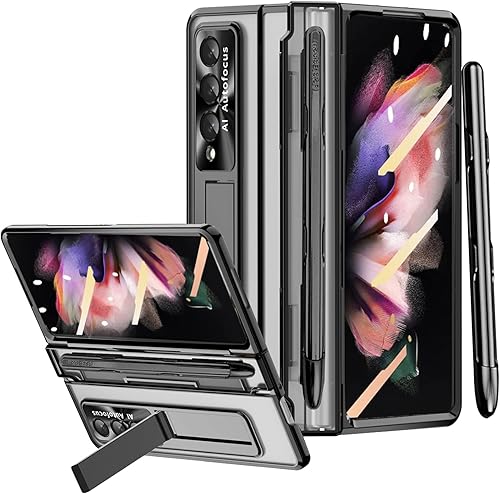 Miimall Funda compatible con Samsung Galaxy Z Fold 3 con S Pen y lápiz capacitivo con soporte para bolígrafo, protector de pantalla de vidrio