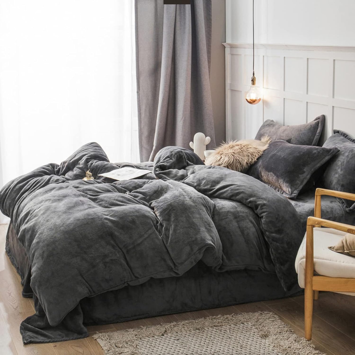 Luxury Reversible Duvet Cover,Soft Plush Comforter Cover with Zipper,Flannel Duvet Cover King Comfort Winter Bedding(59x79, Gray)
