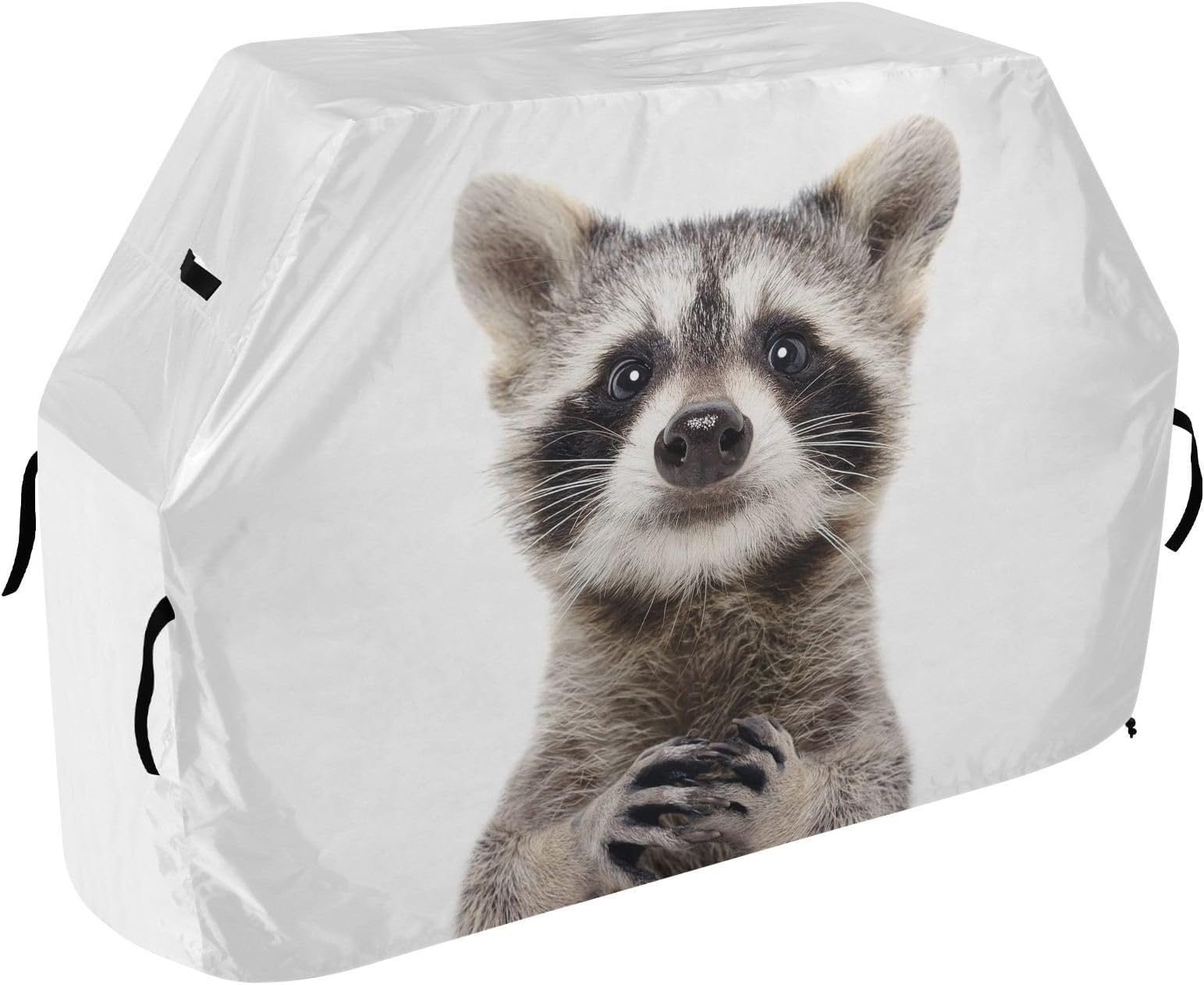A Cute Funny Raccoon Grill Cover, 65 Inch BBQ Grill Cover for Outdoor Grill, Weather Resistant, Silver-Coated Oxford, Anti-UV, Barbeque Gas Grill Cover for Most Grills