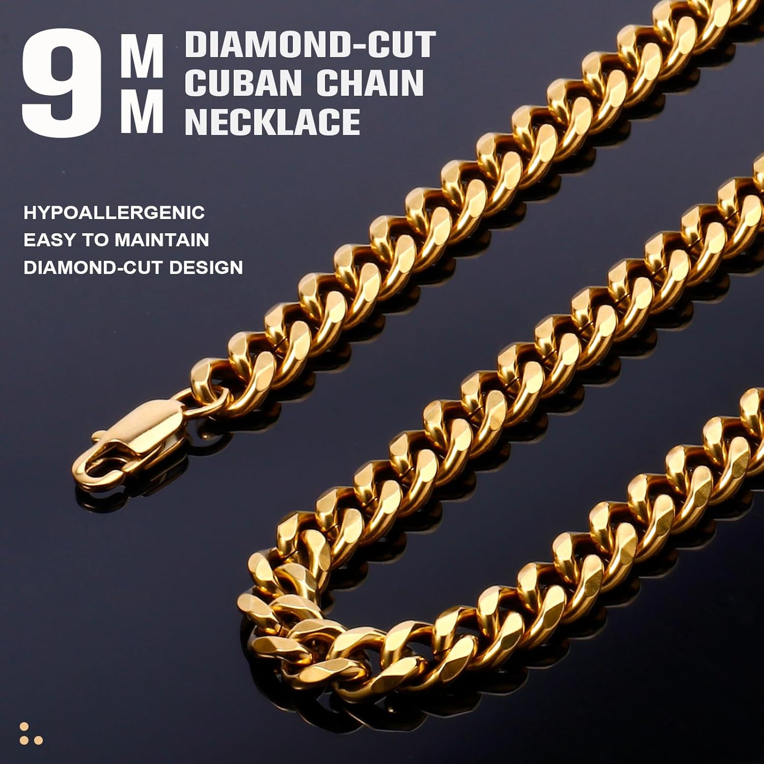 Gold Cuban Link Chain for Men 9mm 18K Gold Plated Stainless Steel Curb Chain Necklace for Women Men, 18/20/22/24 Inch - Image 4