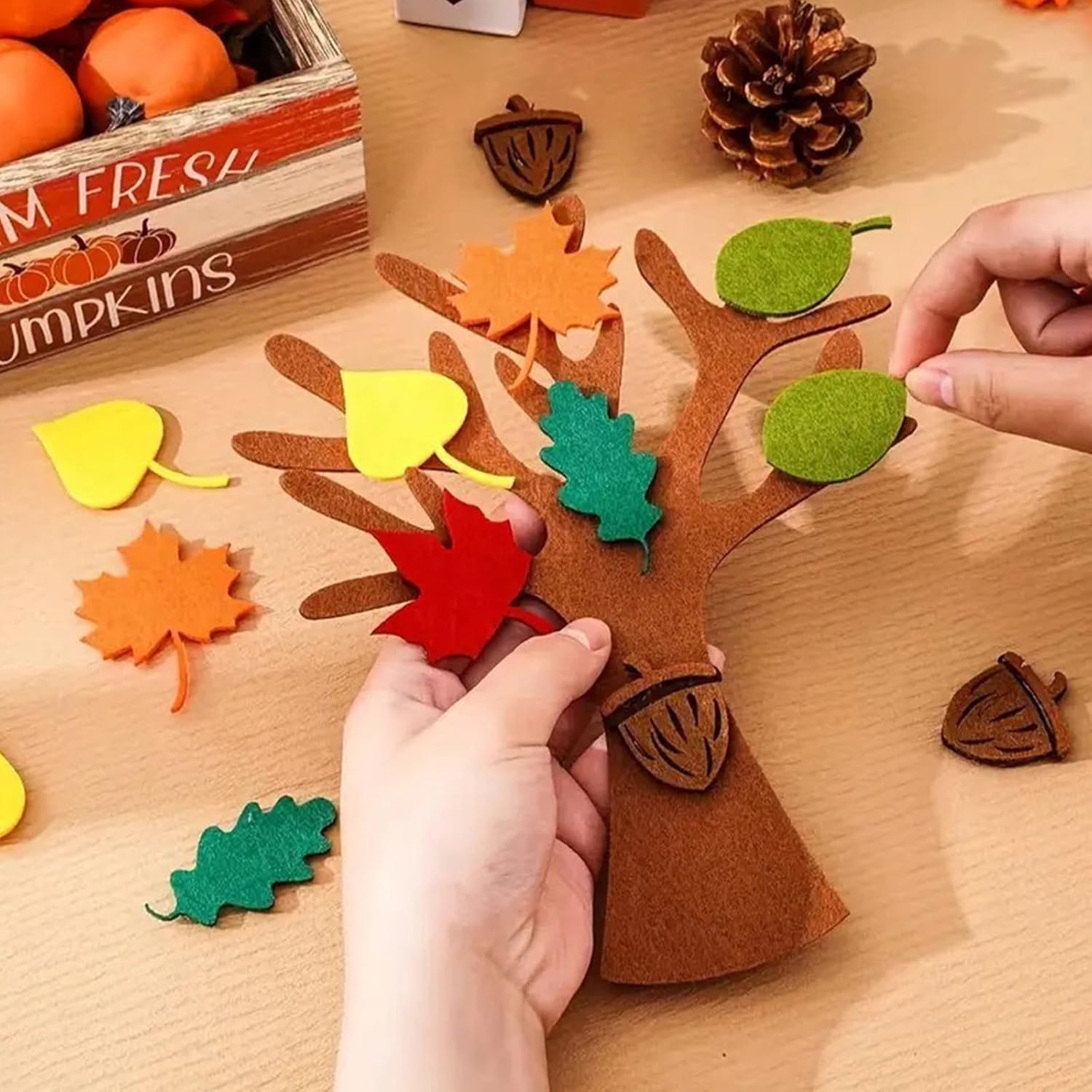 Diogeynu 96PCS Felt Tree Crafting Tool Wall Door Decorations for Harvest Festival Thanksgiving Family Activities Soft Felt Christmas Tree Tool