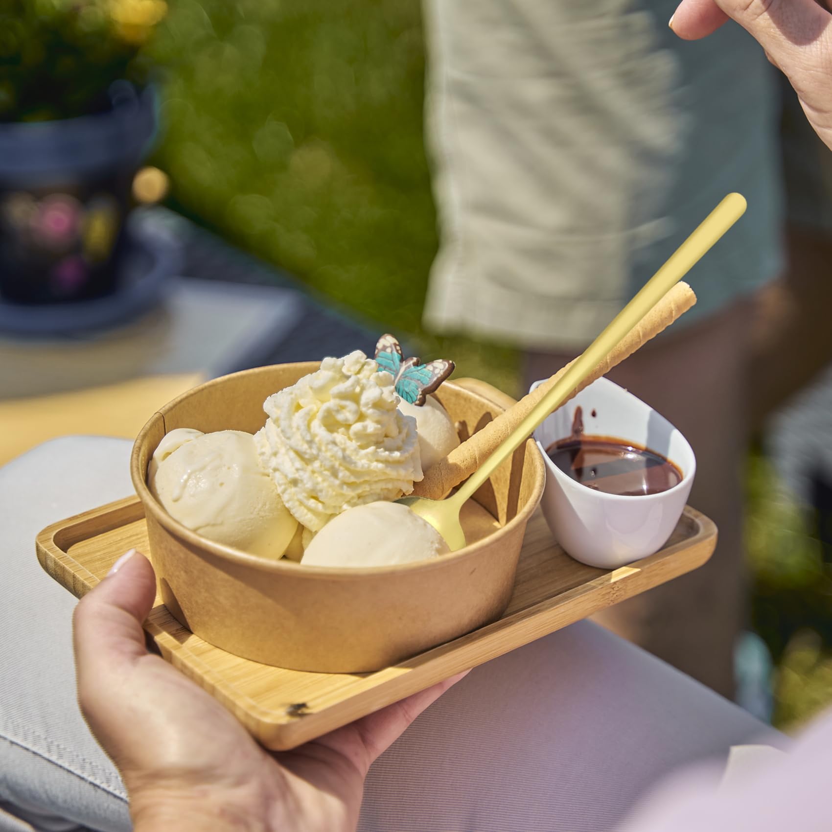 Paquete de 3 cucharas de café, cucharas redondas de postre, cucharas de té de acero inoxidable, cucharas de sopa, juego de cucharas pequeñas para chocolate, pasteles, helado (3, dorado)