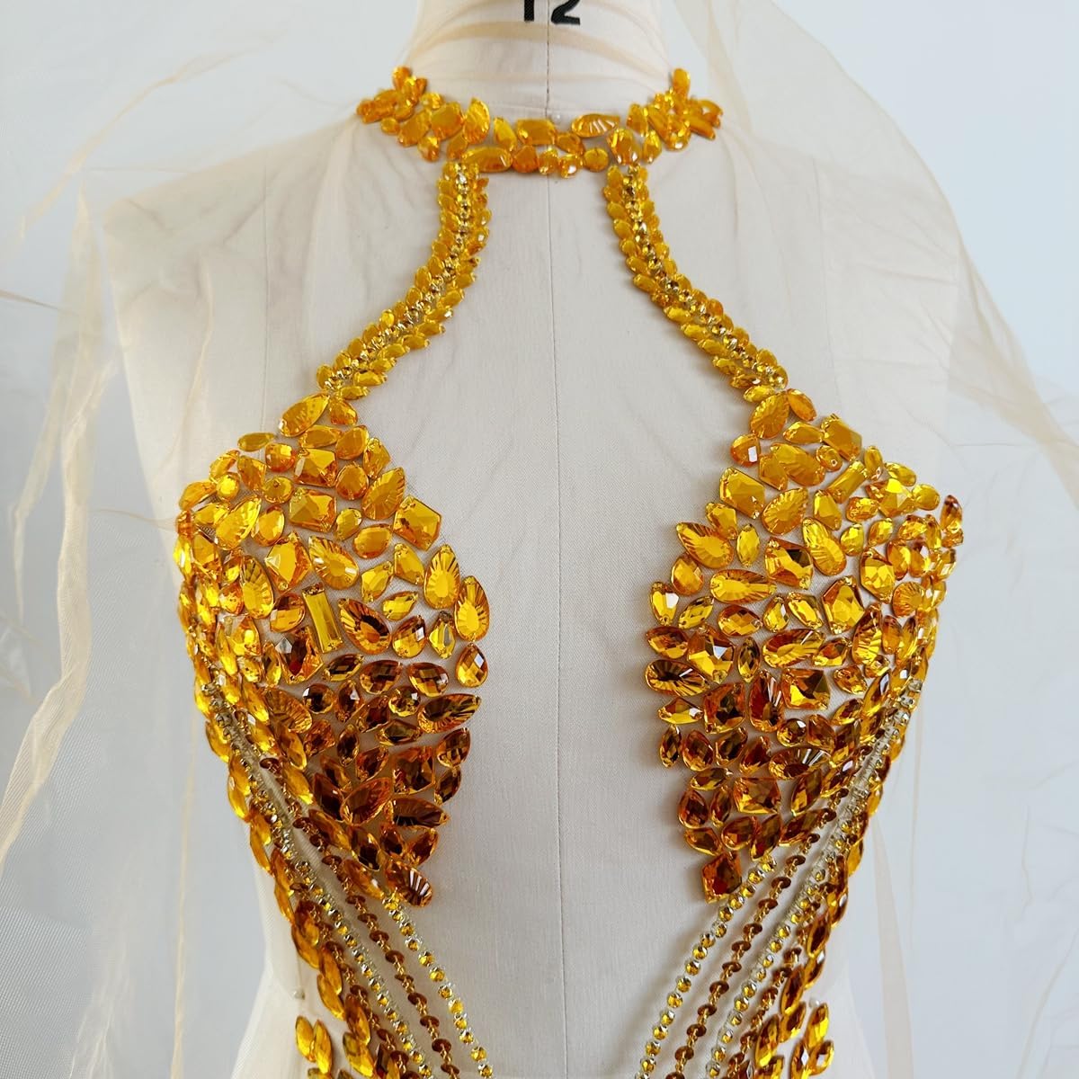 New Handmade Full Body Patches Rhinestone Applique Clear AB Color Crystal Stone Beads for Dress (Gold)