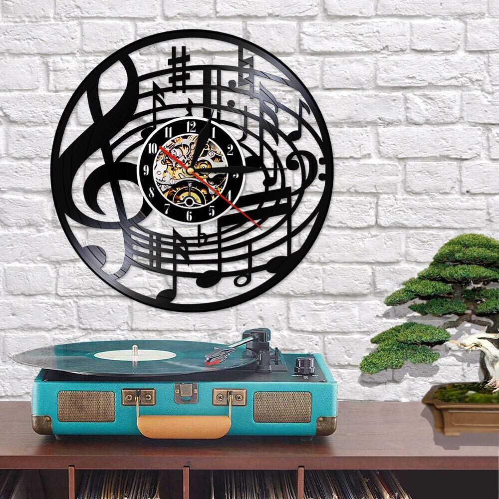 30 cm Note musicali Arte da parete Chiave di violino Disco in vinile Orologio da parete Appeso Spartiti musicali Arte Vintage Orologio Rock n Roll Amante della musica Regalo Regali per la festa dell