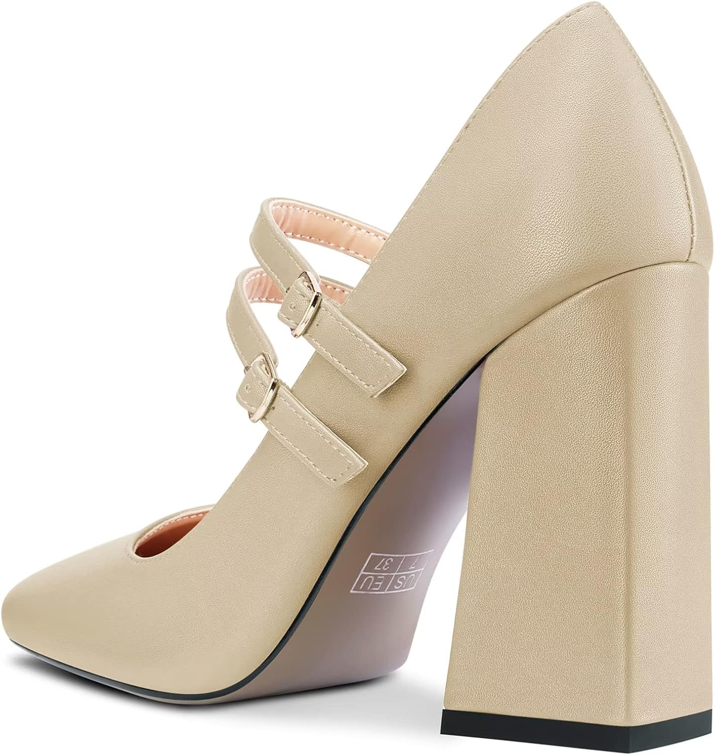 Saekcted Women Chunky Block High Heel Close Square Toe Pumps Mary Jane Buckle Party Dress Cute Shoes 3.9 Inches Heels - Image 3
