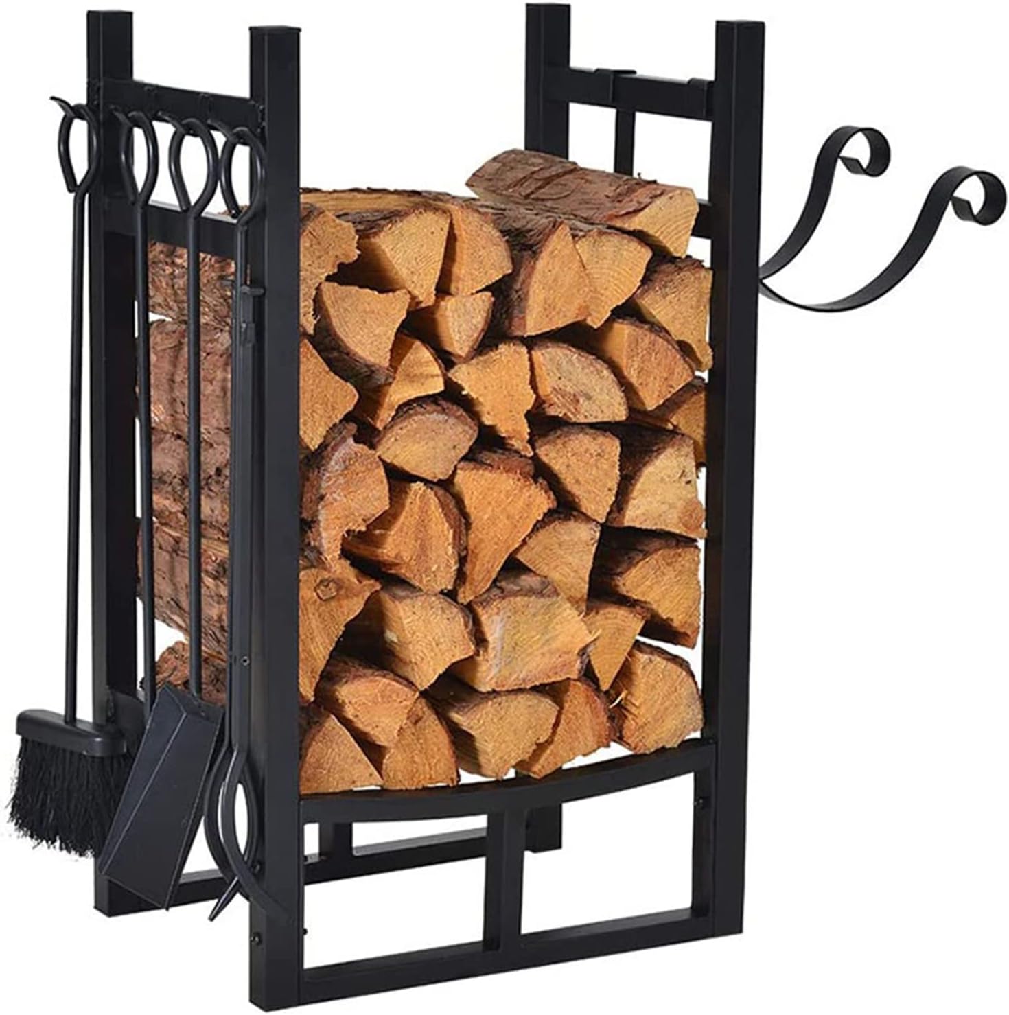 Firewood Rack with Fire Starter and Tool Set, Log Rack for Patio/Camping, Indoor Outdoor Wood Pile Storage Stacker,