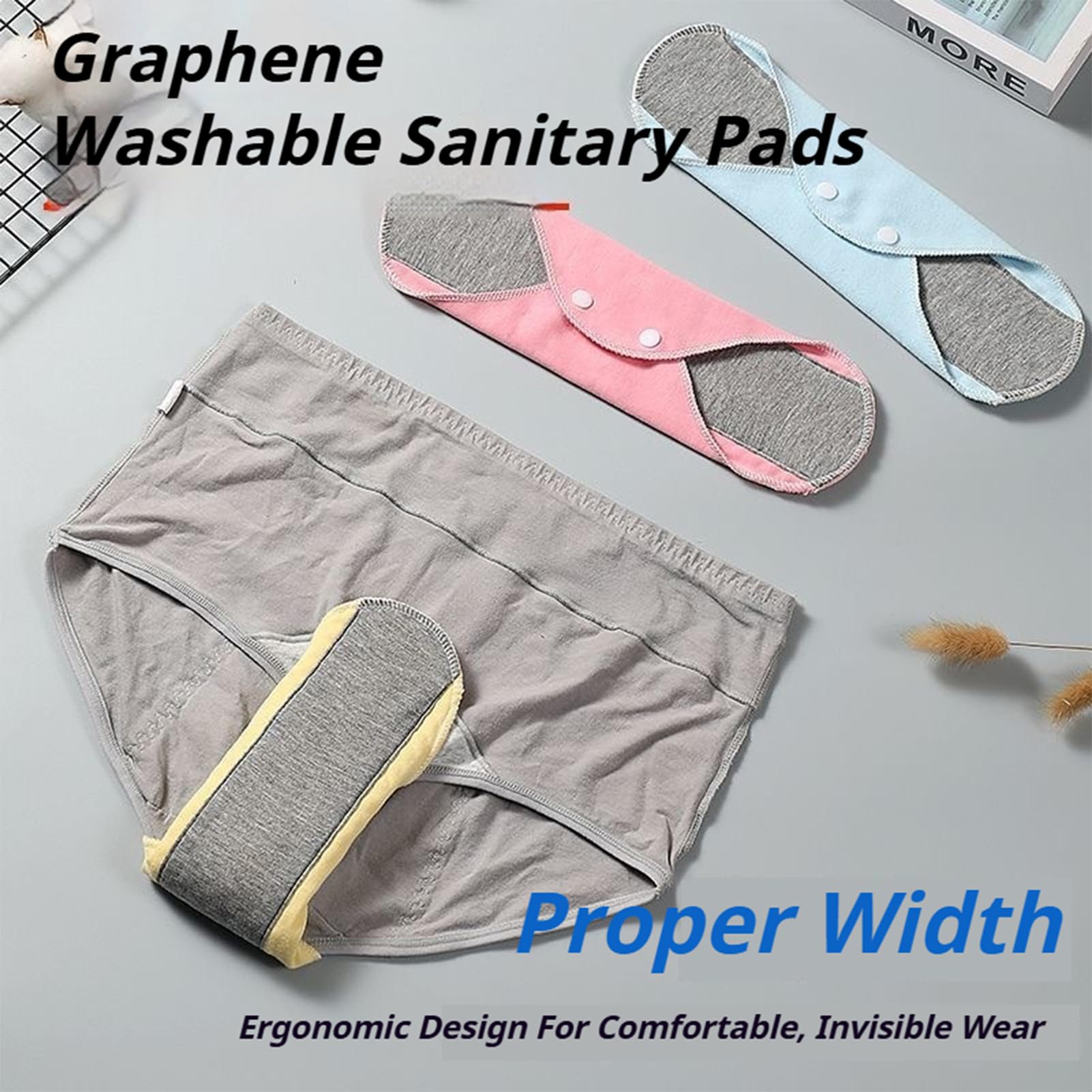 Reusable Leak-Proof & Waterproof Washable Incontinence Pads, Reusable Graphene Menstrual Pads, Pure Cotton, for Elderly Care & Mobility Support, Feel Secure, Dry, and Comfortable (6PCS) - 4
