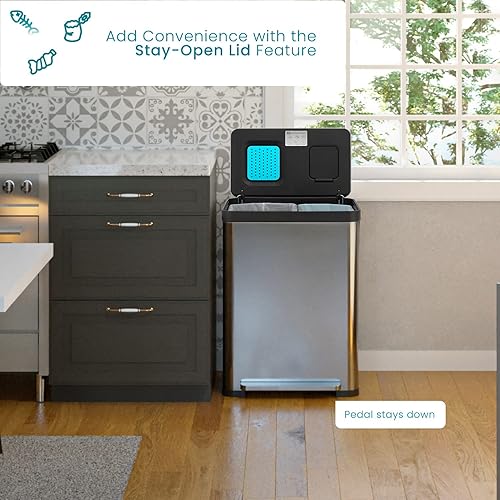 Miniatura 3 de Home Zone Living Bote de basura de cocina de 18.5 galones y bolsas de basura de cocina de 12 a 13 galones con asas de cordón, 60 unidades