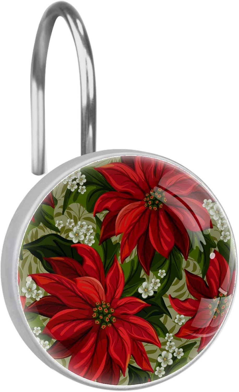 Siebzeh Wonderful Poinsettia Flower 12PCS Shower Curtain Hooks Metal Resin Hooks Anti Rust Glass Stainless Steel Hooks for Bathroom Baby Room Living Room Home Decor