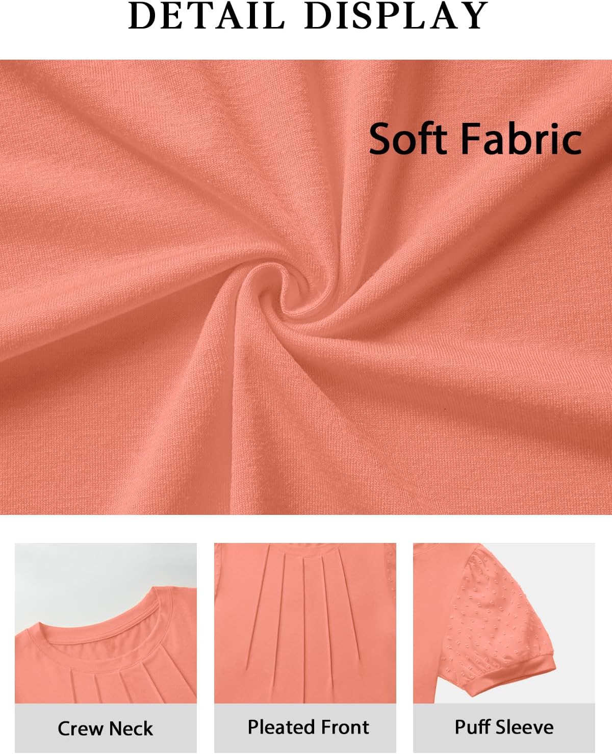 ATHMILE Womens Summer Tops Pleated Crew Neck T Shirts Swiss Dot Puff Sleeve Loose Casual Blouses Trendy Date Outfits - Image 4