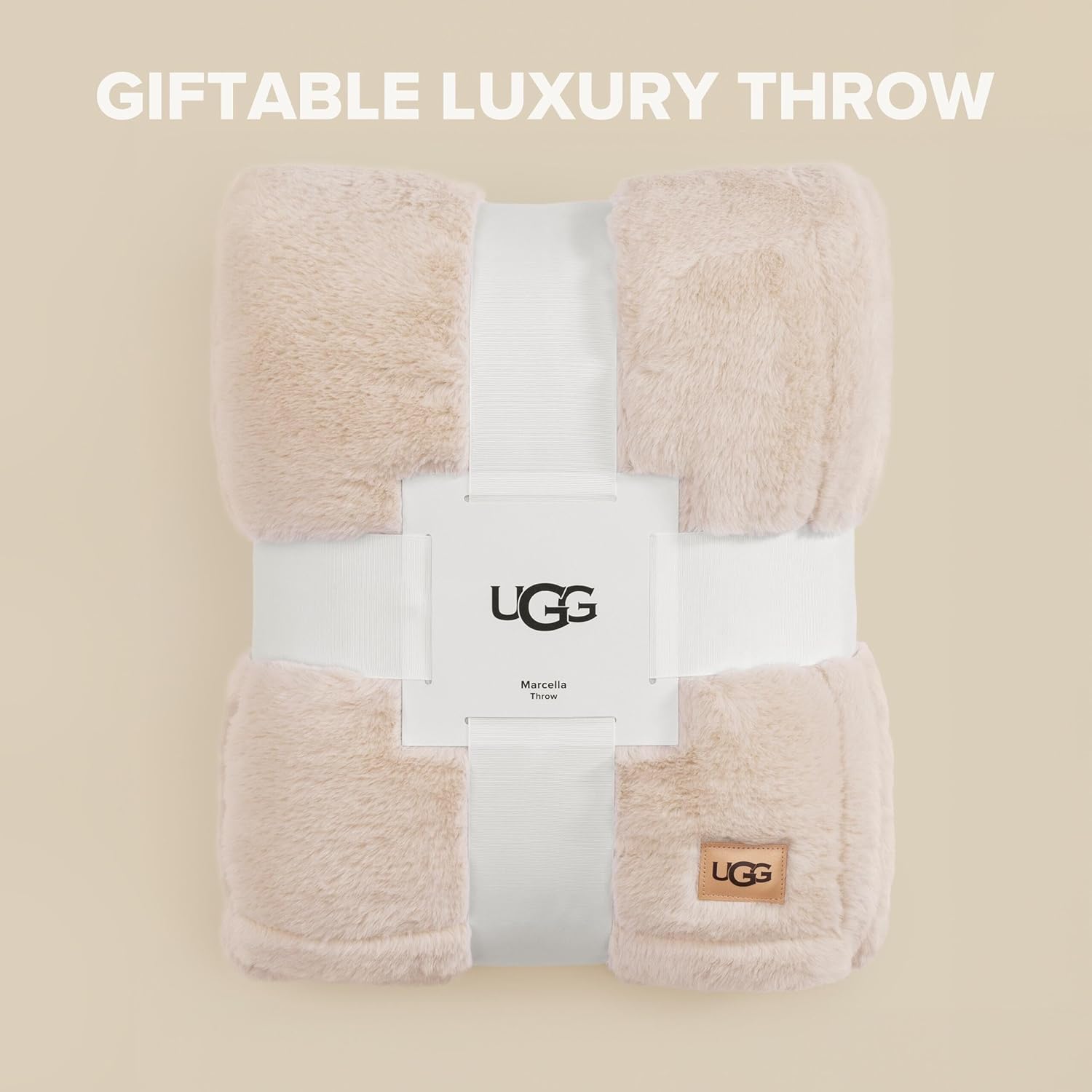 UGG Faux Fur Throw Blanket - Soft Luxury Throw for Couch, Cozy Bedroom Decor & Living Room Decor, Housewarming Gifts for Women, Beige Light Sand, 50"x70" (Marcella)