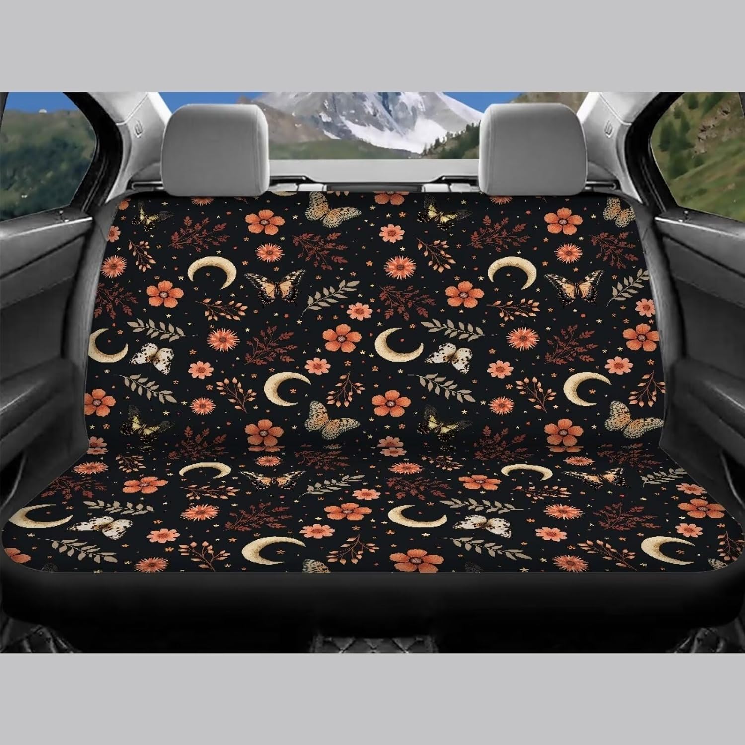 Moth Moon Print Car Seat Covers Full Set 4 Pieces Automotive Seat Cover Soft Nonslip Seat Cushion Cover Anti Dust Car Seat Protector Car Interior Accessories