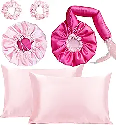 Kit Touca Difusora Dupla + Touca Dormir + 2 Fronhas + 2 Xuxinhas (Pink/Rosa)