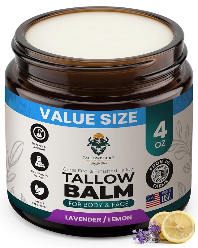 Bálsamo de sebo bovino alimentado com pasto Tallowbourn para rosto e corpo, lavanda e limão, 113 g