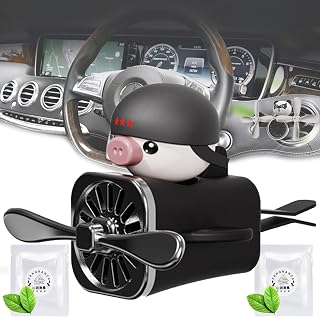 Flight Ball Air Freshener, Refillable Cartoon Car Air Freshener Duck Cute Cat Car Diffuser Rotating Propeller Air Outlet Vent Dog Clip Car Perfume Decoration with 2 Tablets Aromatherapy(Black Pig)