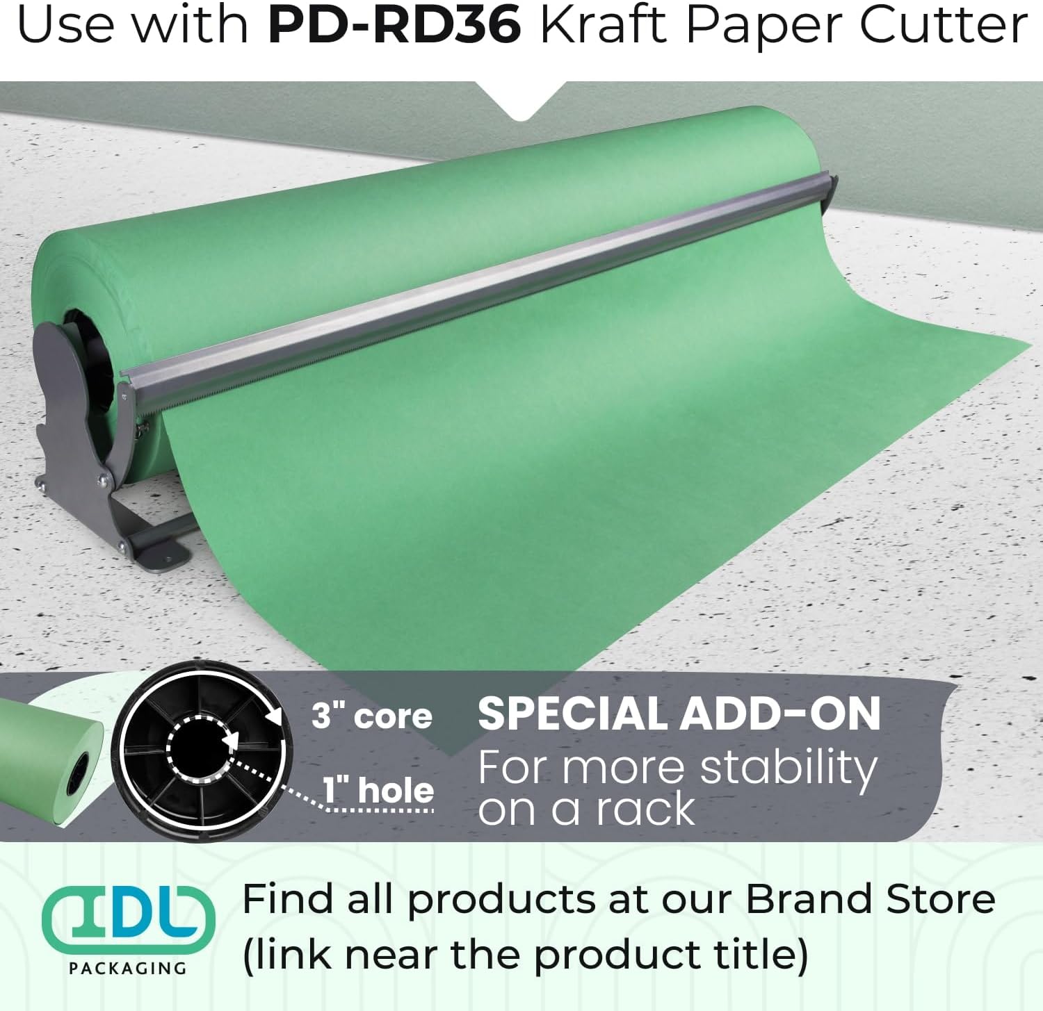 Jumbo Roll Green Kraft Paper 36" x 8640" (720 feet) - USA-Made Craft Paper Roll 50 lb Thickness - Green Wrapping Paper for Art - Roll of Craft Paper for Moving by IDL Packaging