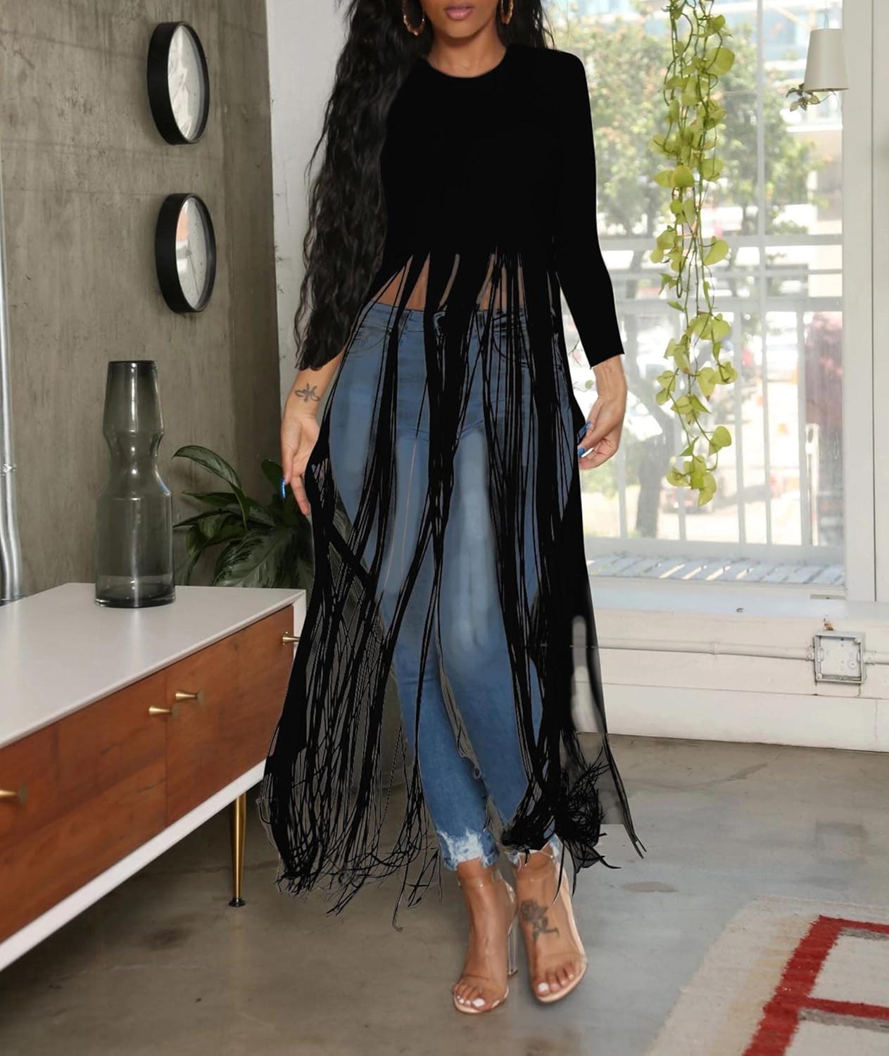 SEMATOMALA Women's Long Fringe Tassel Tank Tops Summer Sexy Sleeveless Flowy T Shirt Maxi Dress Party Clubwear - Image 2