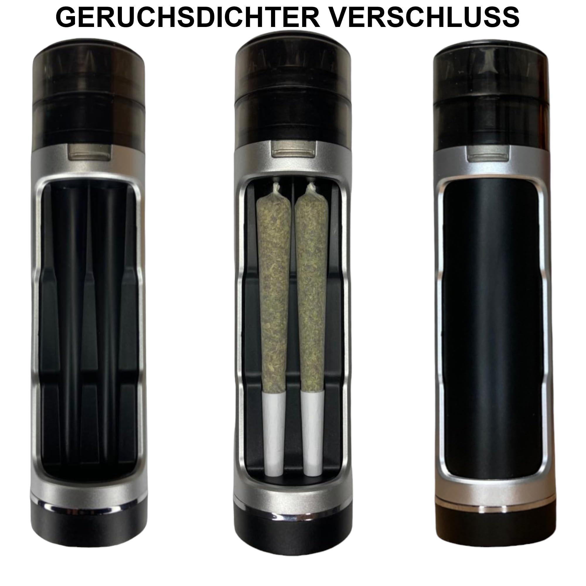 My Line Grinder mit geruchsneutraler Joint Aufbewahrung - Crusher für Kräuter,Tabak,Gewürz - Kräutermühle mit Joint Befüllung - Joint Zubehör- inklusive Reinigungsset (Silber)