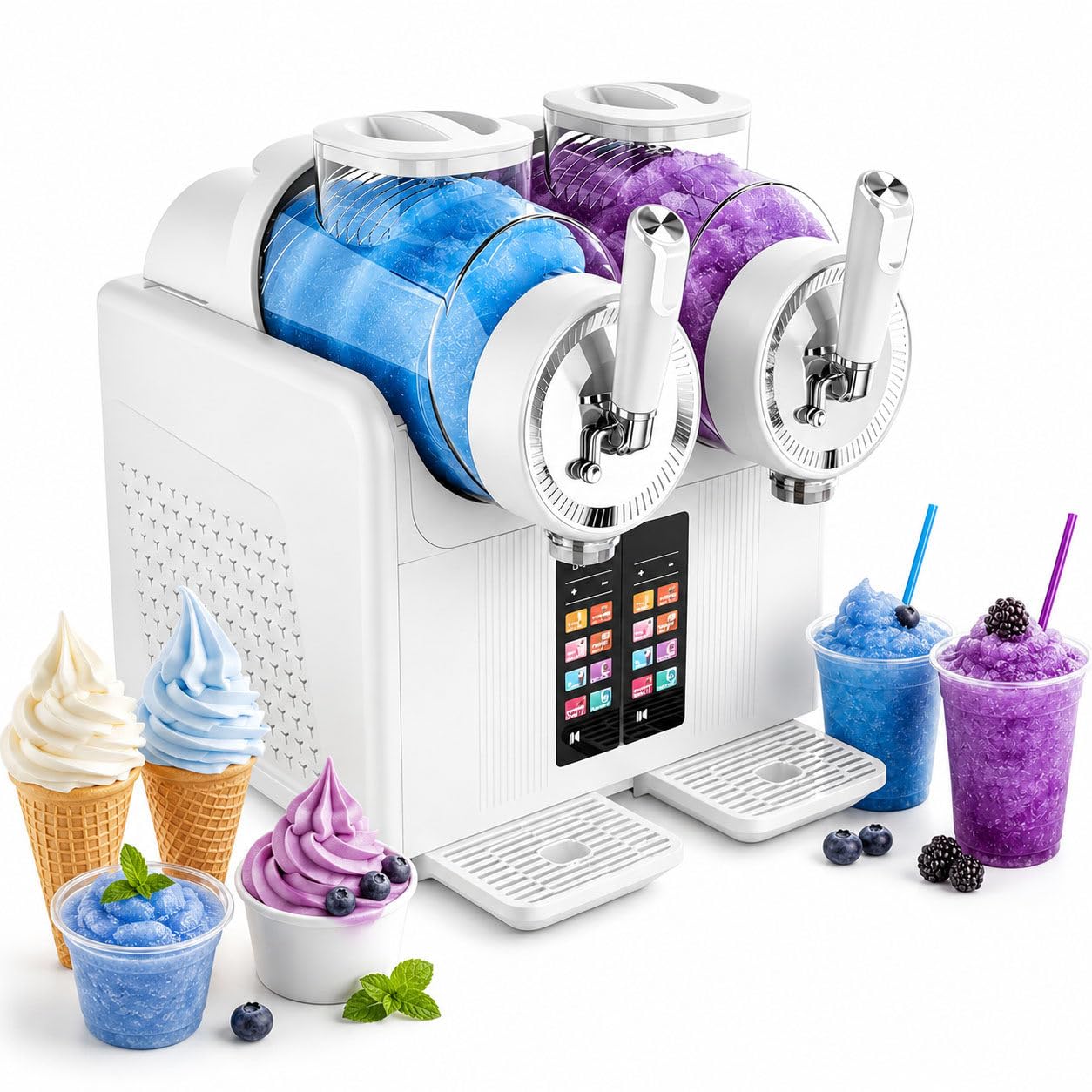 2×2L Commercial&Home Slushie Machine,450W Cold Drink Maker,No Ice Needed,7 Preset Modes,Self-Cleaning,Fast Cooling Slush Machine for Slushies,Smoothies,Milkshakes,Margaritas & Ice Cream White