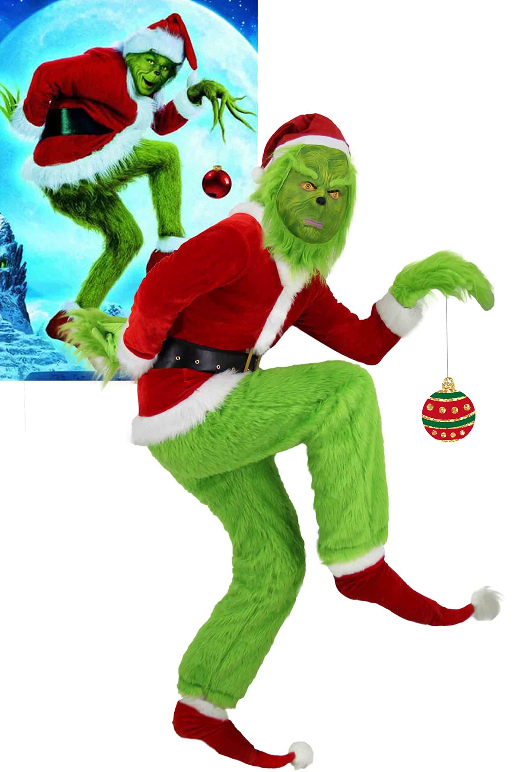 ALIZIWAY Christmas Green Monster Santa Costume Adult Men 8pcs Deluxe Furry Funny Santa Suit Xmas Holiday Outfit Y123GS