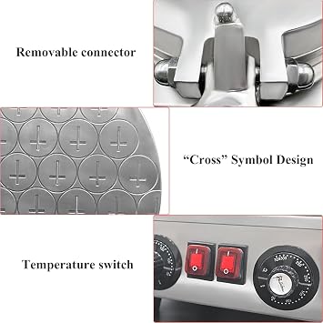 Communion Bread Maker, Stainless Steel Electric Bake Bread Machine, Removable, Independent Temperature 50-300C, with Cutter & Symbol Design, Adjustable Upper/lower Cover, for Ceremony