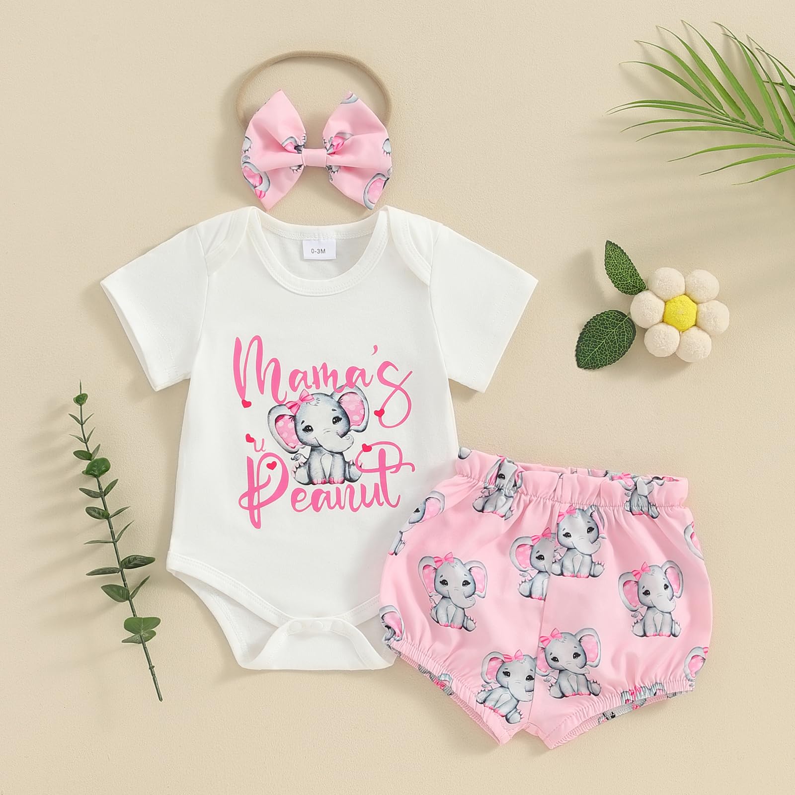 Kayotuas Newborn Baby Girl Clothes 0 3 6 9 12 18 Months Cute Romper Shorts Set Infant Summer Outfits Half/1st Birthday Gifts (Mama's Peanut White, 6-12 Months)