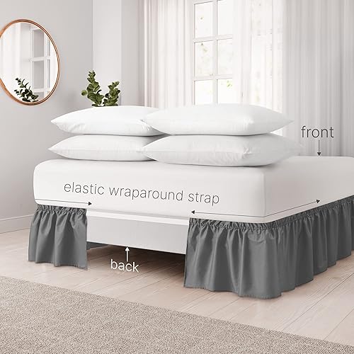 Miniatura 3 de CGK Linens - Falda de cama envolvente con volantes, color gris oscuro, para camas de tamaño Queen con caída de 18 pulgadas, correa elástica de fácil