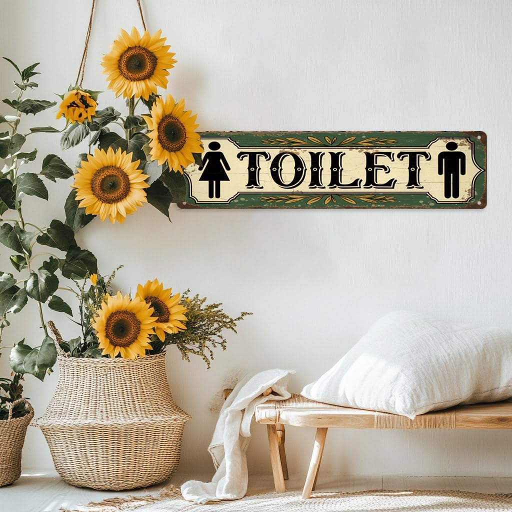 Rustic Bathroom Theme Decorative Sign - ''Toilet'' Metal Sign, 16x4 Inch - Farmhouse Art Plaque Sign For Home, Restroom, Yard, Bar or Cafe, Office Hanging Decor, Retro Room Decor image 4