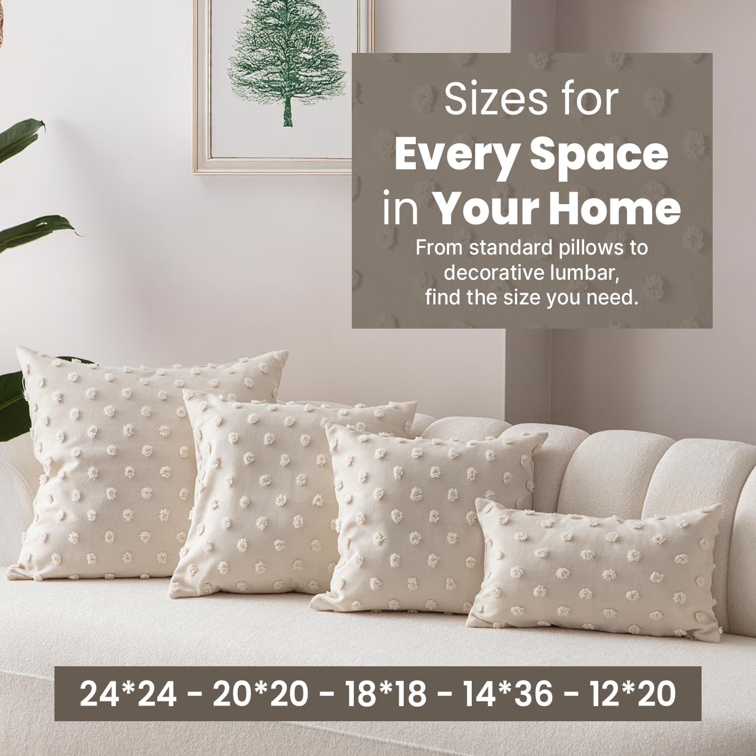 EtaVita Ivory Throw Pillow Covers 20x20 Set of 2 - Elegant Decorative Cushion Cases, Cotton Blend with Hidden Zipper, Hypoallergenic & Fade Resistant, Timeless Neutral Decor for Any Room