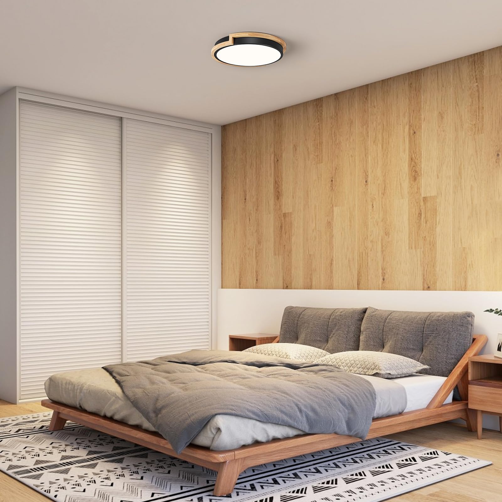 WOKNOS Plafonnier LED, Plafonnier Noir, Luminaire 30cm, Lampe pour Chambre Salon Cuisine Couloir Salle à Manger 4000K 24W