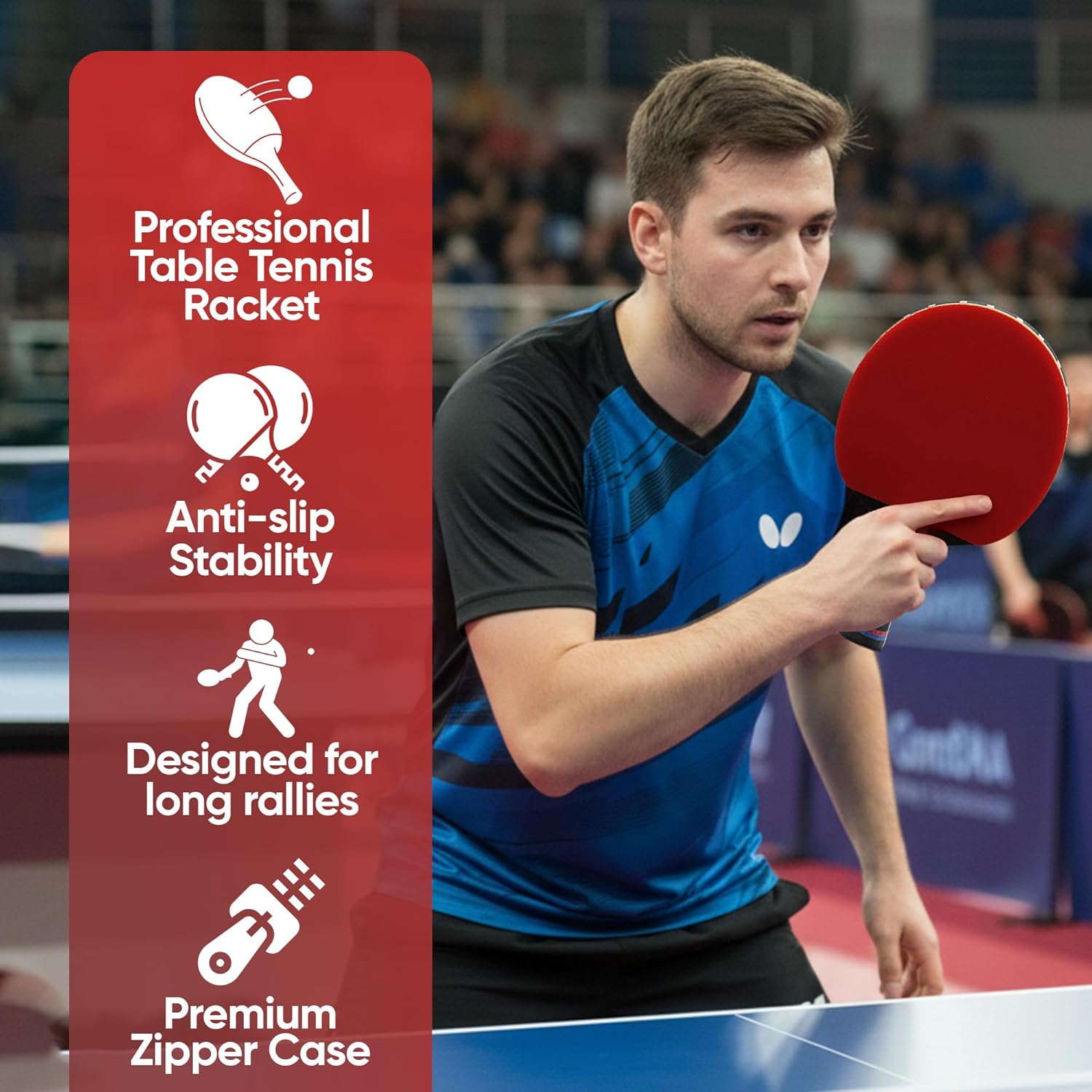 Inferno Table Tennis Paddle – Ply Carbon Blade Ping Pong Paddle for Indoor & Outdoor Games, High-Speed Sports Racket for Adults, Spin & Control, Quality Gift Set w/Carry Case & Box