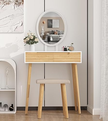 Miniatura 9 de YOURLITE Juego de mesa de tocador de maquillaje con 3 modos de espejo iluminado ajustable, taburete acolchado, tocador para espacio pequeño