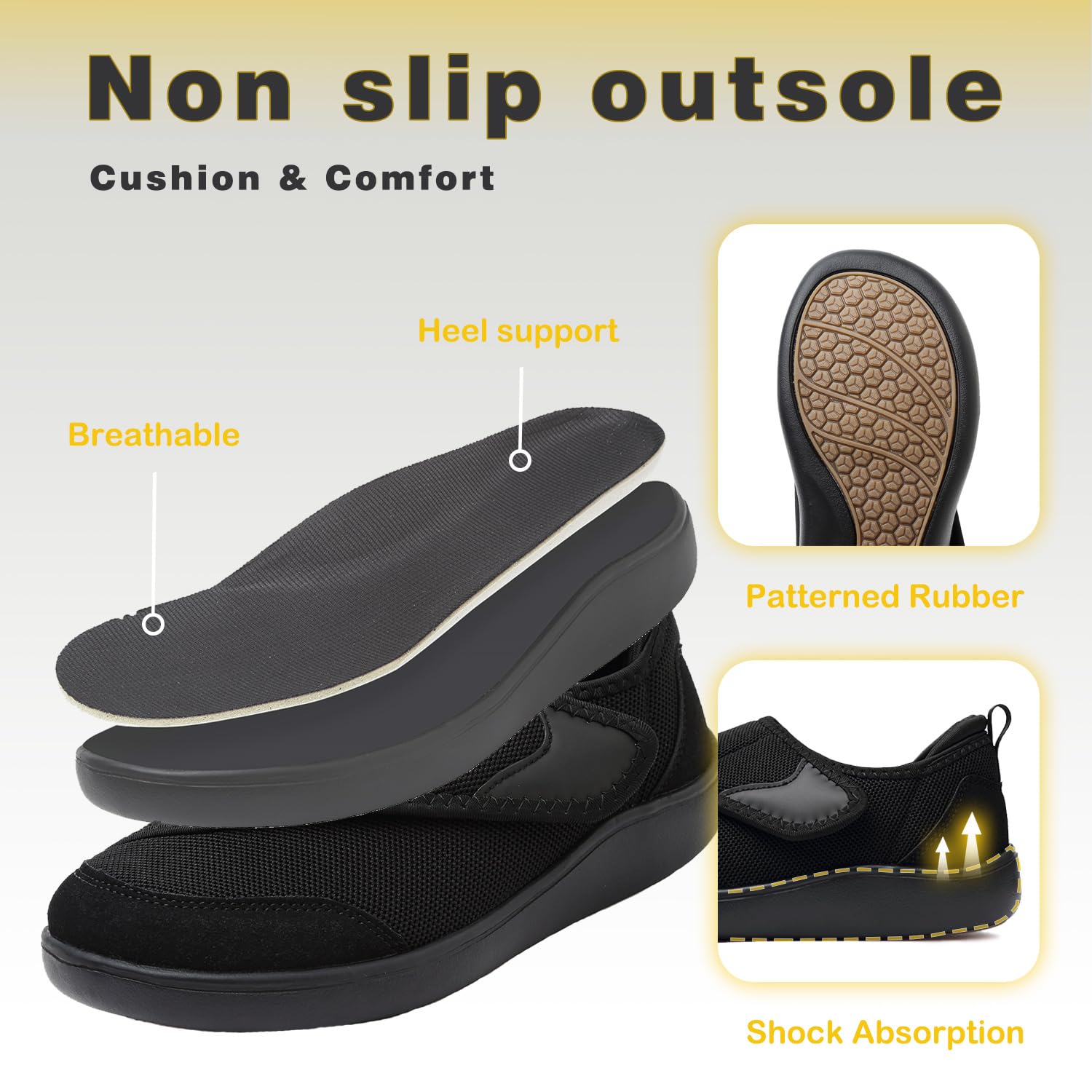 DimaiGlobal Zapatos para caminar diabéticos de ajuste extra ancho, para hombre y mujer, fáciles de cerrar, ajustables, para artritis, edema, pies hinchados, zapatillas ligeras