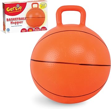 Small World Toys Gertie Basketball Hopper Ball, 18" Hippity Hop Balls for Kids, Inflatable Bouncy Ball with Handle, Sit and Bounce Jumping Ball for Kids, Toddler Outdoor Toys for Boys and Girls