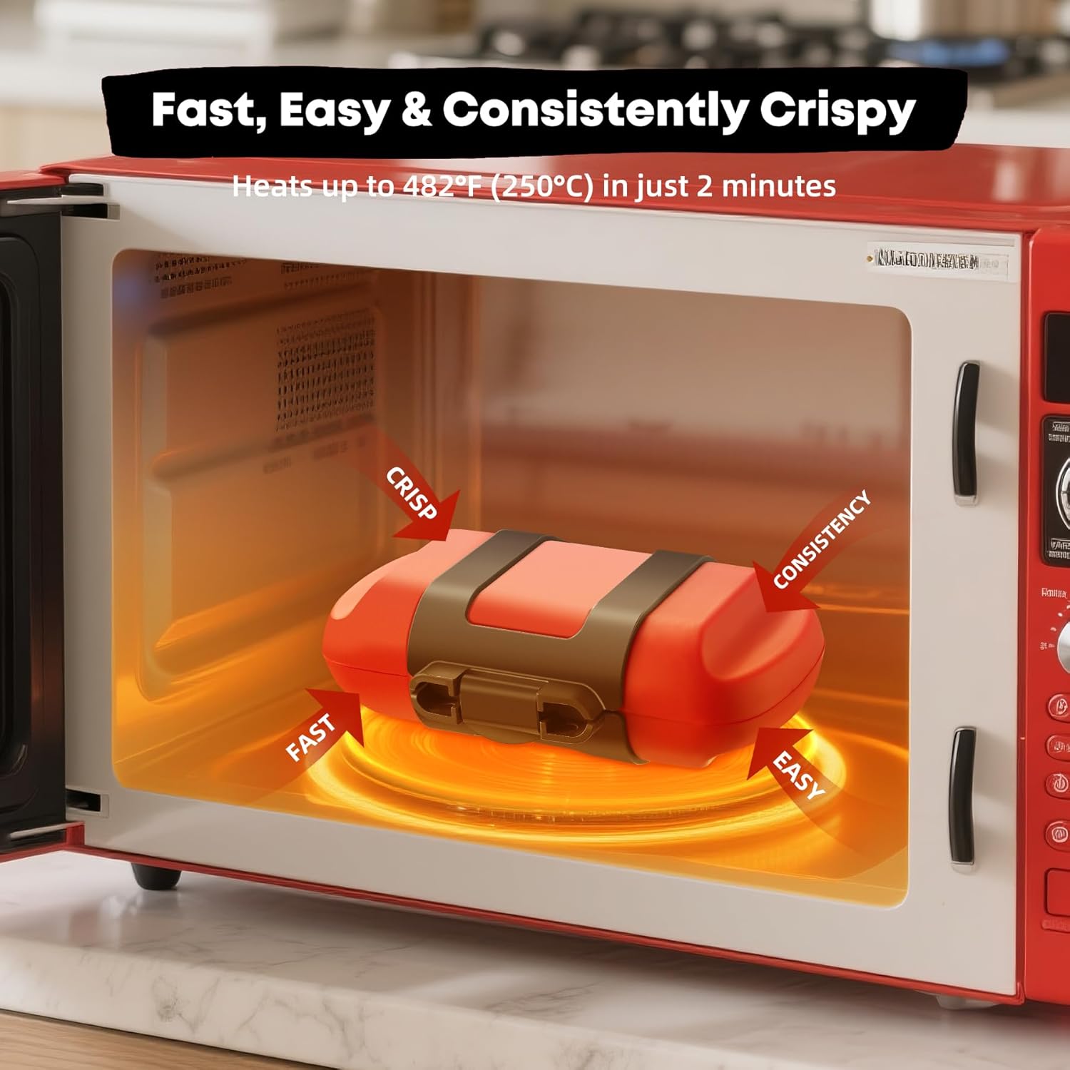 Microwave Sandwich Maker, Microwave Toastie Maker, Snack Maker & Panini Press, Microwavable Metal, Removable Non-Stick Plates Silicone Microwavable Cookware, Heatwave Technology, Orange