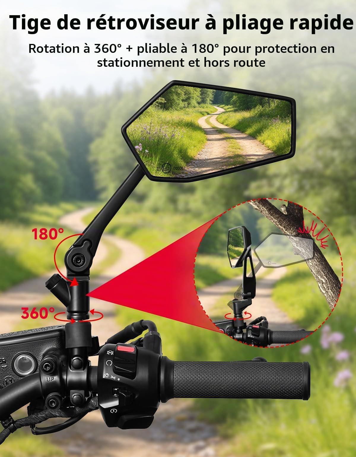 KEMIMOTO Rétroviseurs Moto Homologués avec Base de Fixation Téléphone, 2 Rétroviseur Moto Universels M10, 7/8" 22 mm Pliables Rétroviseurs Latéraux Alliage D'aluminium pour Scooter Roadsters Quad ATV