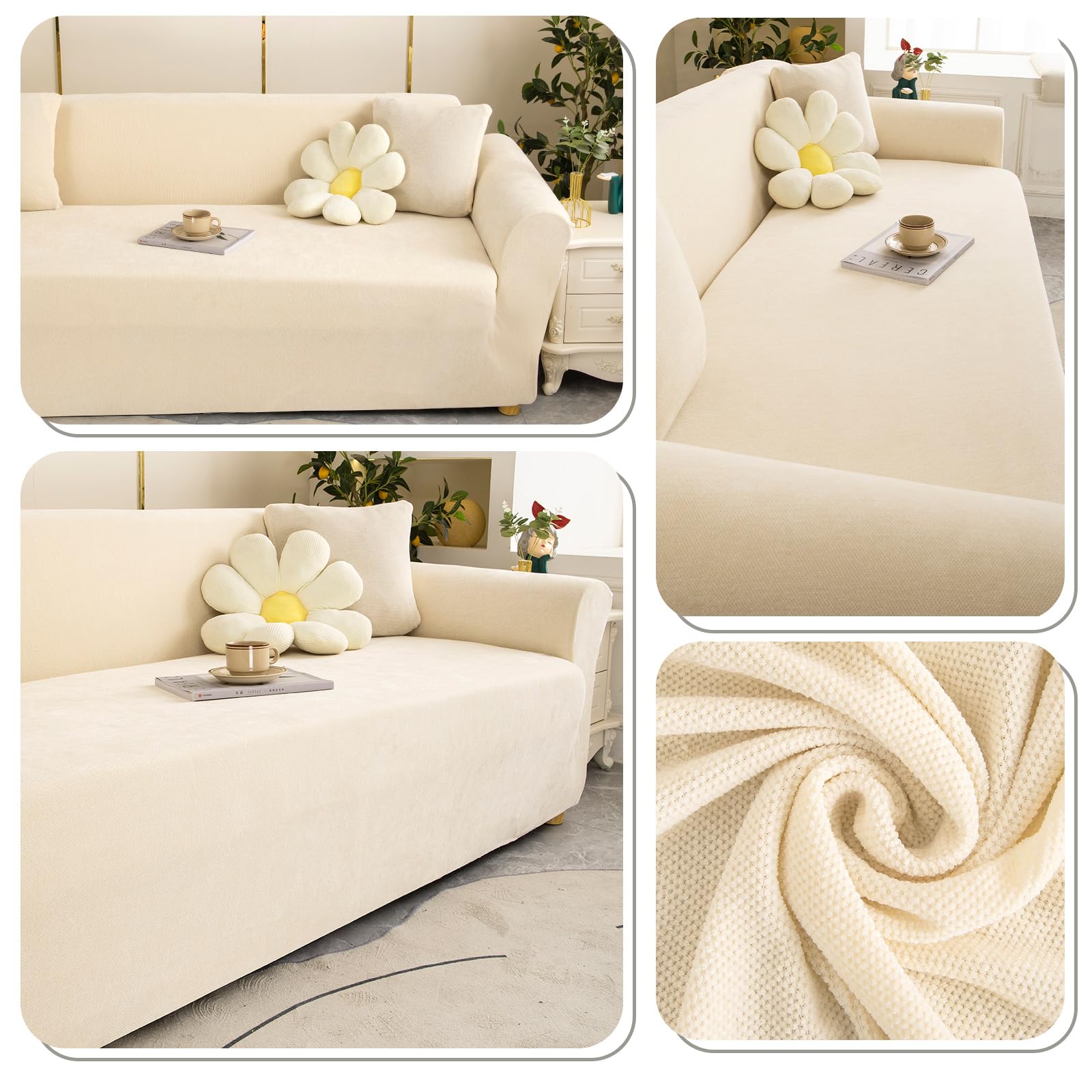 High Stretch Sofabezug Moderne einfach luxuriös Couch überzug Polyester Jacquard Elastische Sofahusse für Wohnzimmer Protector für Hunde Haustiere (2 Sitzer, Leinenweiß)